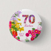 70e verjaardagsfeestje moderne kleurrijke bloemenk ronde button 3,2 cm (Voorkant)