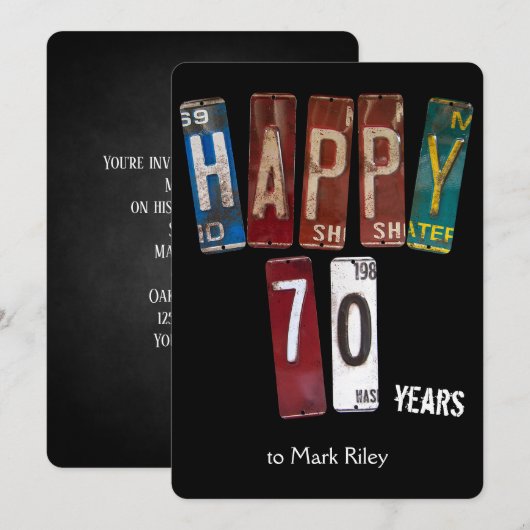 70e verjaardagsfeestje-oude licentie borden kaart (Voorkant / Achterkant)