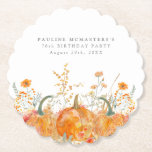 70e verjaardagsfeestje pompoen Wildflower Custom Kartonnen Onderzetters<br><div class="desc">Herfst pompoenen zijn genesteld in delicate goudgele en oranje wilde bloemen aan creëer een elegante esthetiek. Alle tekst is bewerkbaar,  zodat u eenvoudig uw eigen speciale stemming kunt maken.</div>