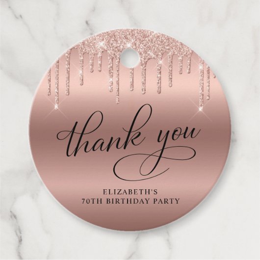 70e verjaardagsfeestje Roos gouden glitter dank u Bedankjes Labels (Voorkant)
