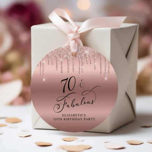 70e verjaardagsfeestje Roos gouden glitter dank u Bedankjes Labels