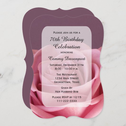 70e verjaardagsfeestje Roos Kaart (Voorkant / Achterkant)