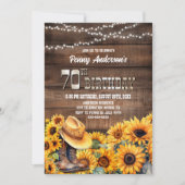 70e verjaardagsfeestje rustieke houten zonnebloem kaart (Voorkant)