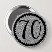 70e verjaardagsfeestje Silver Glitter Classic Ronde Button 4,0 Cm (Voorkant /achterkant)