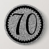 70e verjaardagsfeestje Silver Glitter Classic Ronde Button 4,0 Cm (Voorkant)