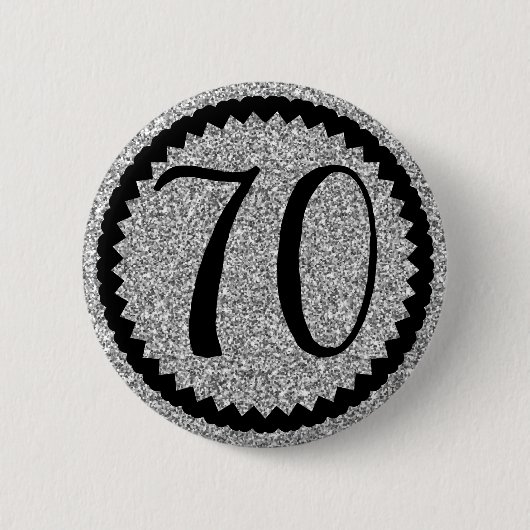 70e verjaardagsfeestje Silver Glitter Classic Ronde Button 5,7 Cm (Voorkant)