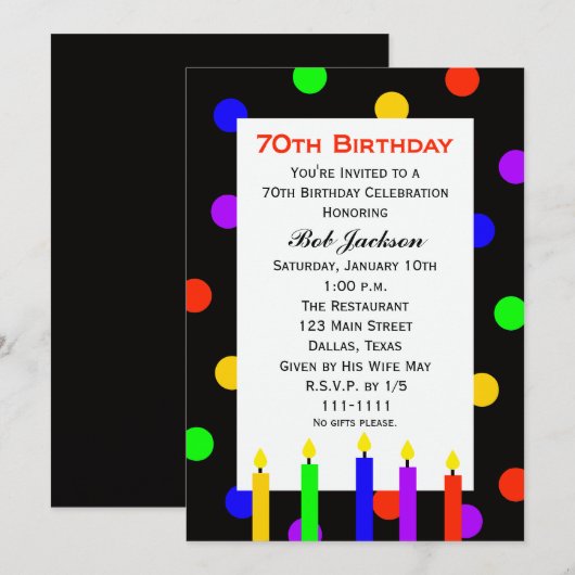70e verjaardagsfeestje uitnodigingskaarsen en Stip Kaart (Voorkant / Achterkant)