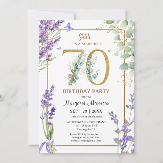 70e verjaardagsfeestje Waterverf Paarse lavendel Kaart (Voorkant)