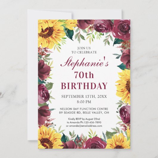 70e verjaardagsfeestje Zonnebloem Bourgondië Roos  Kaart (Voorkant)