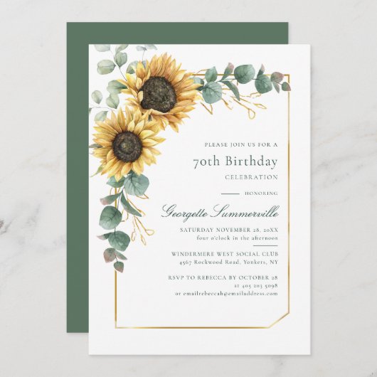 70e verjaardagsfeestje Zonnebloem Eucalyptus Botan Kaart (Voorkant / Achterkant)