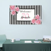 70e verjaardagsfeestje zwarte witte strepen floral spandoek (Beurs)