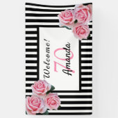 70e verjaardagsfeestje zwarte witte strepen floral spandoek (Verticaal)