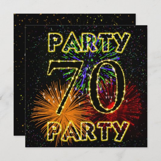 70e verjaardagsfeestuitnodiging met vuurwerk kaart (Voorkant / Achterkant)
