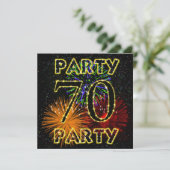 70e verjaardagsfeestuitnodiging met vuurwerk kaart (Staand voorkant)