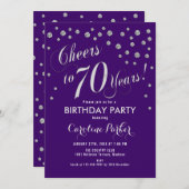 70e Verjaardagsfeestuitnodiging - Silver Paarse Kaart (Voorkant / Achterkant)