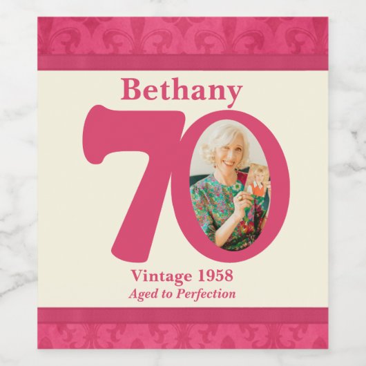  70e verjaardagsfoto aangepaste wijnlabels wijn etiket (Enkel label)