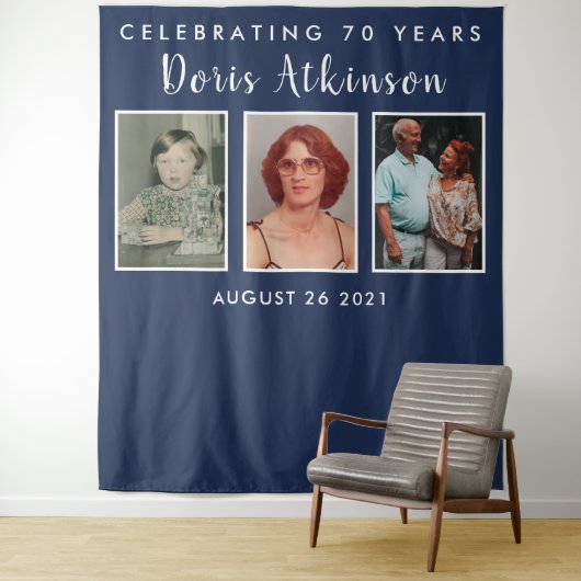 70e verjaardagsfotocollage backdrop banner wandkleed (In situ)