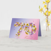 70e verjaardagskaart met bloemrijke letters kaart (Gele Bloem)