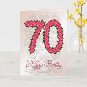 70e verjaardagskaart met rozen en bladeren kaart (Gele Bloem)