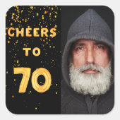 70e verjaardagskertjes tot 70 gouden ballontekst z vierkante sticker (Voorkant)