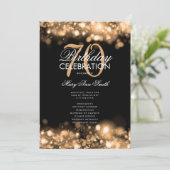 70e Verjaardagsprogramma Glam Lights Gouden Menu Kaart (Staand voorkant)