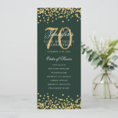 70e Verjaardagsprogramma Goud Groen Confetti Menu Kaart (Staand voorkant)