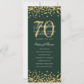 70e Verjaardagsprogramma Goud Groen Confetti Menu Kaart (Voorkant)