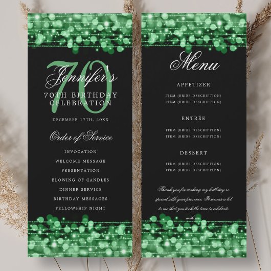 70e verjaardagsprogramma groen menu+dank je wel kaart