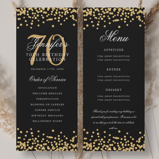70e verjaardagsprogramma menu dank je gouden confe kaart