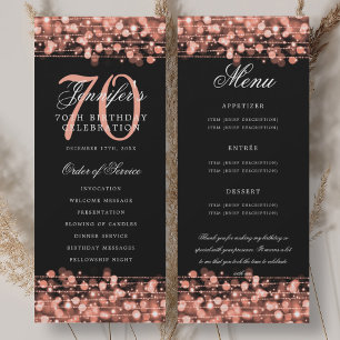 70e verjaardagsprogramma Roze Goud Menu + Dank je Kaart
