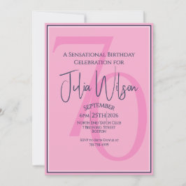 70e verjaardagsuitnodiging Elegante Roze & Marineb Kaart