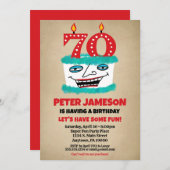 70e Verjaardagsuitnodiging Grappige taart Casual M Kaart (Voorkant / Achterkant)