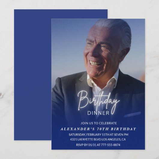 70e verjaardagsuitnodiging Verjaardagsdiner Foto M Kaart (Voorkant / Achterkant)