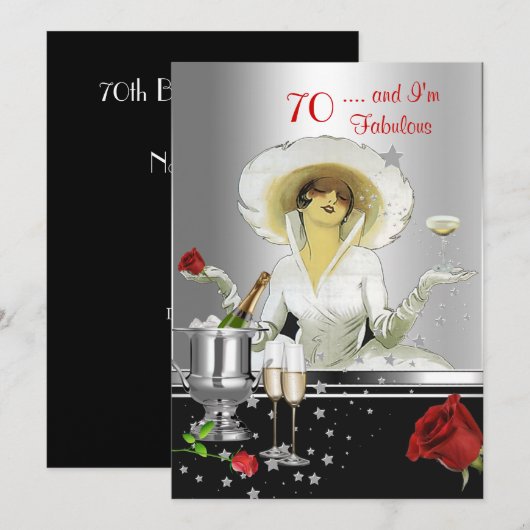 70e verluisterdagfeest Retro Diva Art Deco Rood Zi Kaart (Voorkant / Achterkant)