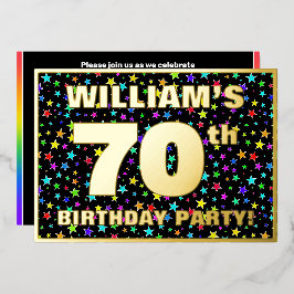 70e verpartijfeest — Leuke, kleurrijke sterrenpatr Folie Uitnodiging