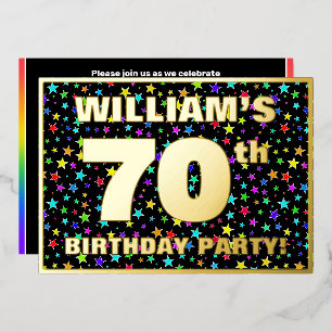 70e verpartijfeest — Leuke, kleurrijke sterrenpatr Folie Uitnodiging