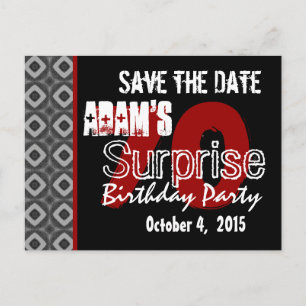 70e verrassing Save the Date Modern Zwart Wit Rood Aankondigingskaart