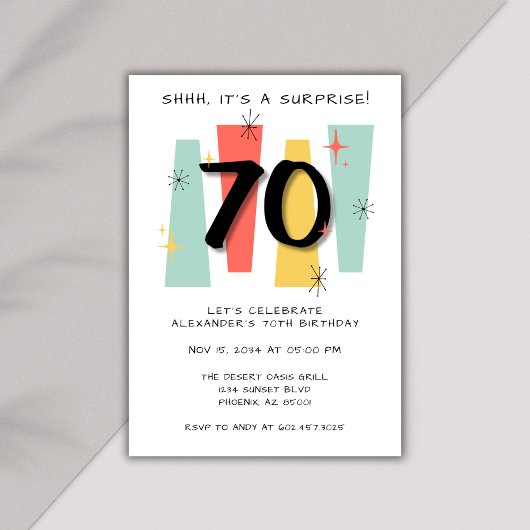 70e Verrassing Verjaardag Retro Midcentury Modern Kaart