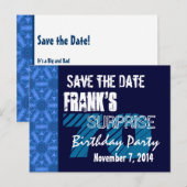 70e Verrassing Verjaardag Save the Date Blue Patte Aankondigingskaart (Voorkant / Achterkant)