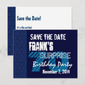70e Verrassing Verjaardag Save the Date Blue Patte Aankondigingskaart (Voorkant / Achterkant)