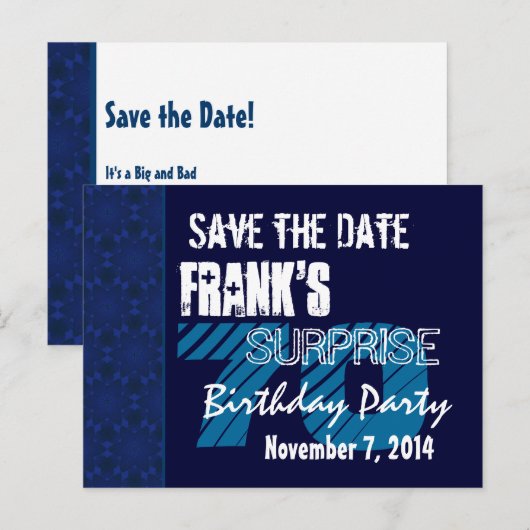 70e Verrassing Verjaardag Save the Date Blue Patte Aankondigingskaart (Voorkant / Achterkant)