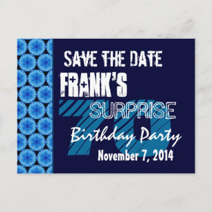 70e Verrassing Verjaardag Save the Date Blue Patte Aankondigingskaart