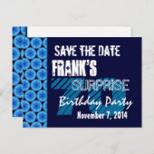 70e Verrassing Verjaardag Save the Date Blue Patte Aankondigingskaart (Voorkant / Achterkant)