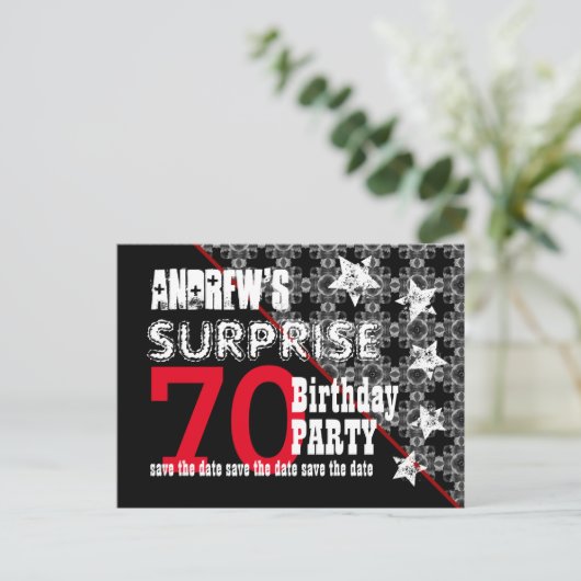 70e Verrassing Verjaardag Save the Date Diagonal W Aankondigingskaart (Staand voorkant)