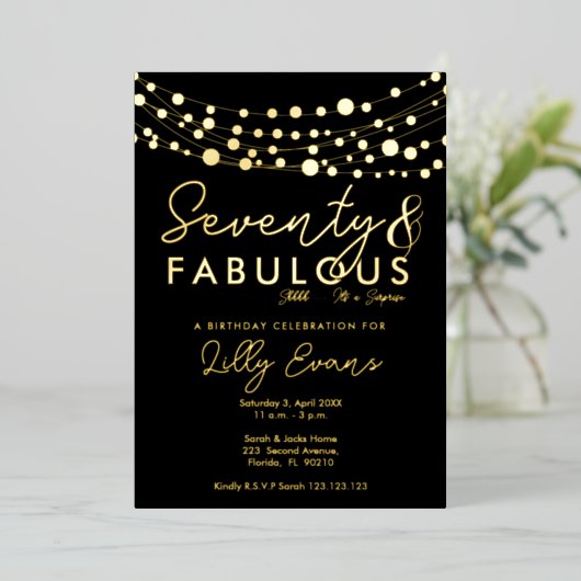 70e verrassing verjaardagsfeestje uitnodiging eleg (Staand Voorkant)