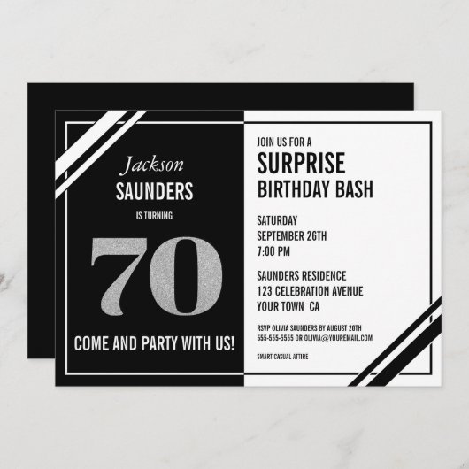 70e verrassingsdag Bash Modern Black and White Kaart (Voorkant / Achterkant)