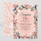 70e verrassingsdag Vrouwen Roze Blauwgroen Floral Kaart (Voorkant / Achterkant)