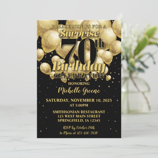 70e Verrassingsuitnodiging, Gouden Verjaardag Kaart (Staand voorkant)