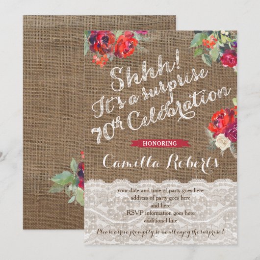 70e Verrassingsverjaardag Nodig Kaarten uit, rood  (Voorkant / Achterkant)