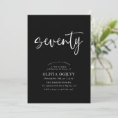 70e Wit op Black Birthday Party Modern Script Kaart (Staand voorkant)